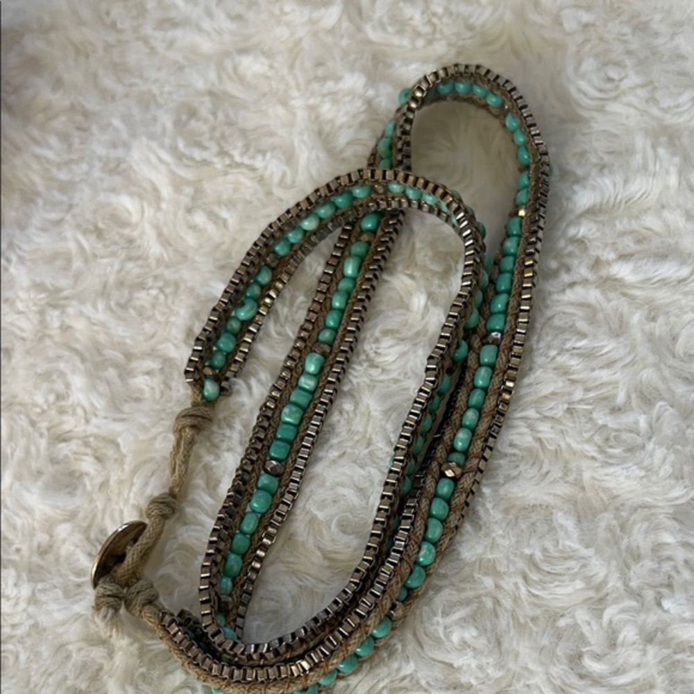 Turquoise and Gold Tone Beaded wrap bracelet